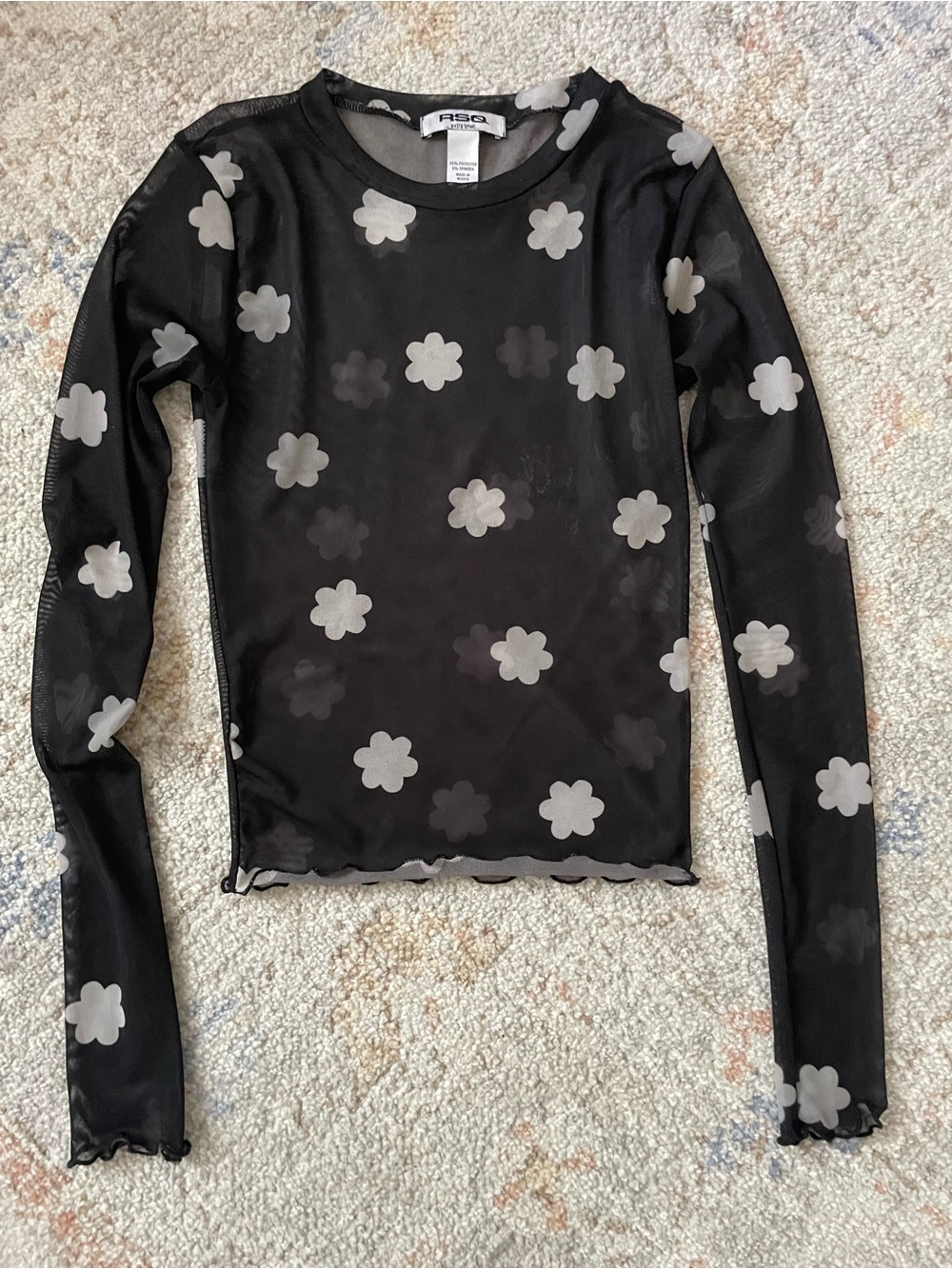 RSQ Black Sheer Floral Mesh Top